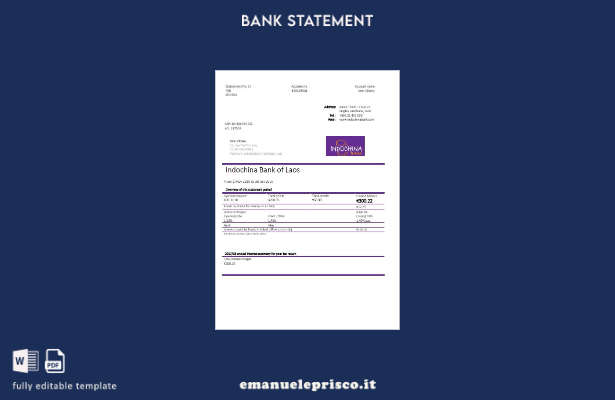 modello di parola di estratto conto bancario Laos Indocina stile verificato